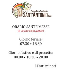 Orario Estivo Celebrazioni Bari Sant'Antonio